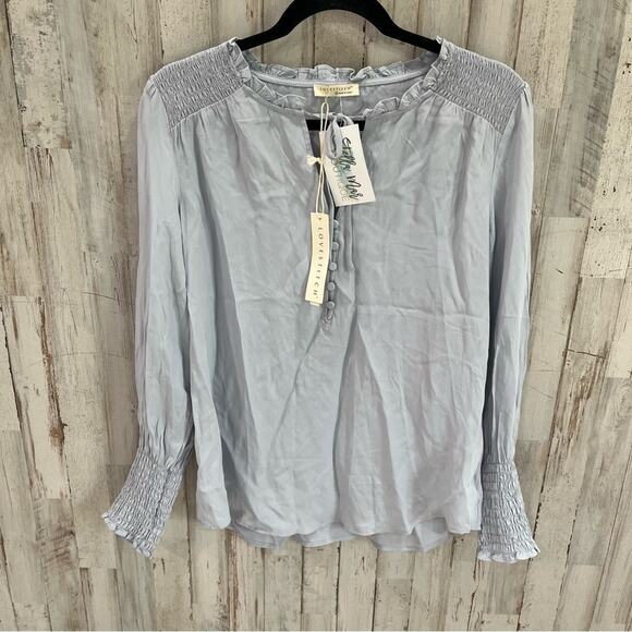 NWT Lovestitch Time Flies Silky Blouse Blue Boutique - Picture 3 of 8